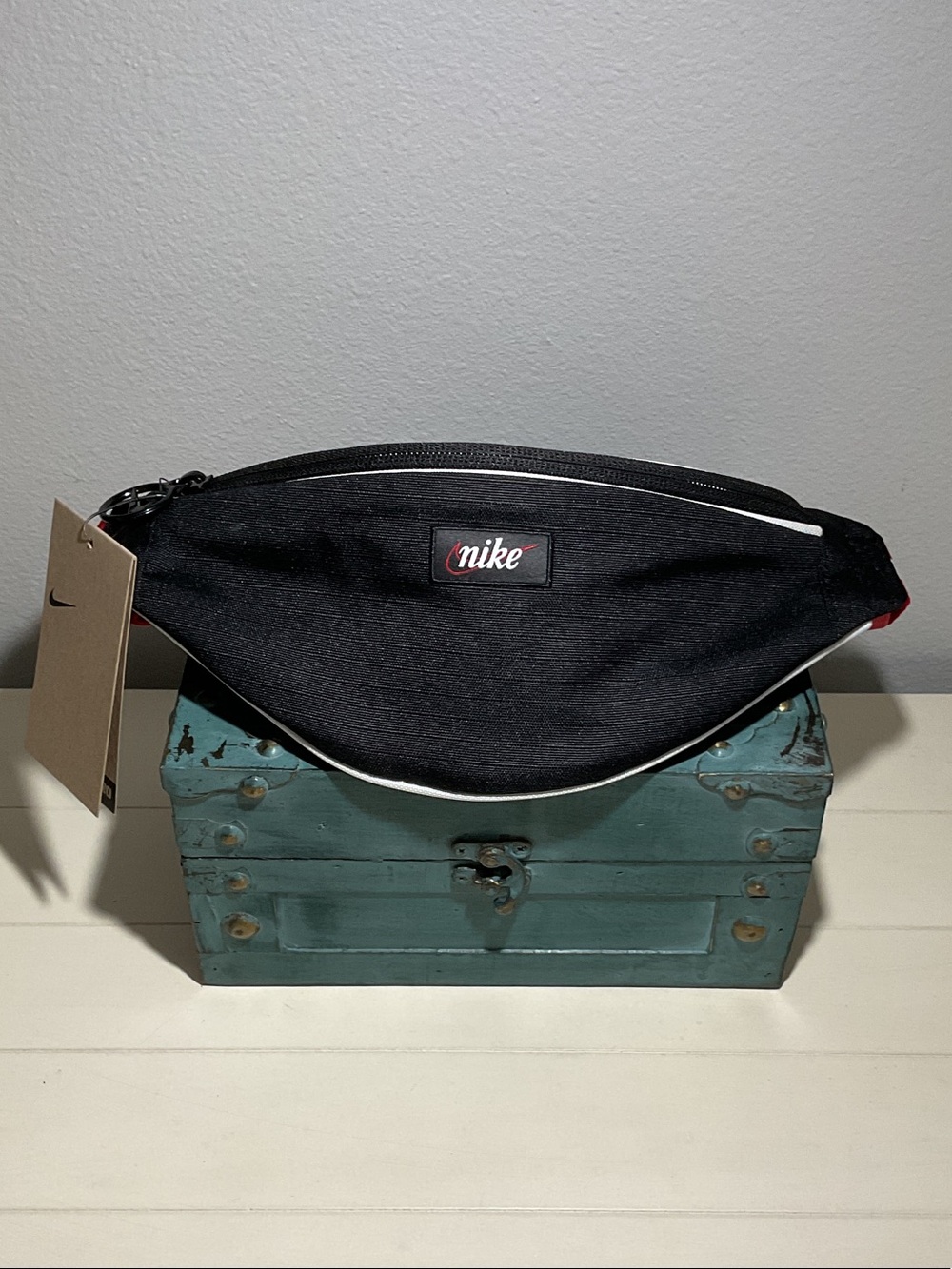 Nike Black and White Belt Bag with Red Logo Accent
